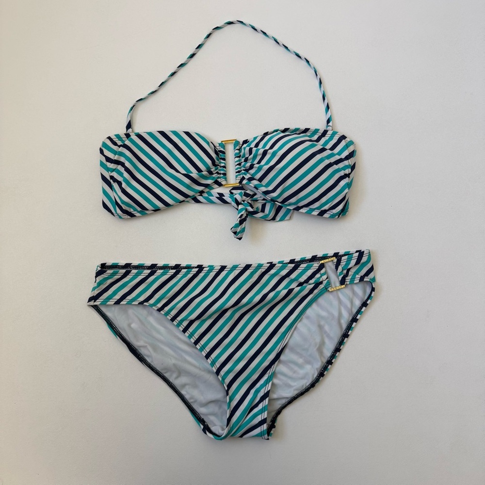 Lauren Ralph Lauren Two Piece Bikini Set Stripe Blue White Womens Size 12